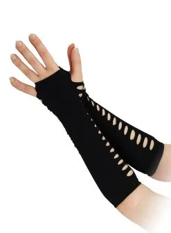 Black Female Ladder Style 10" Gloves Halloween Fancy Dress Accessory