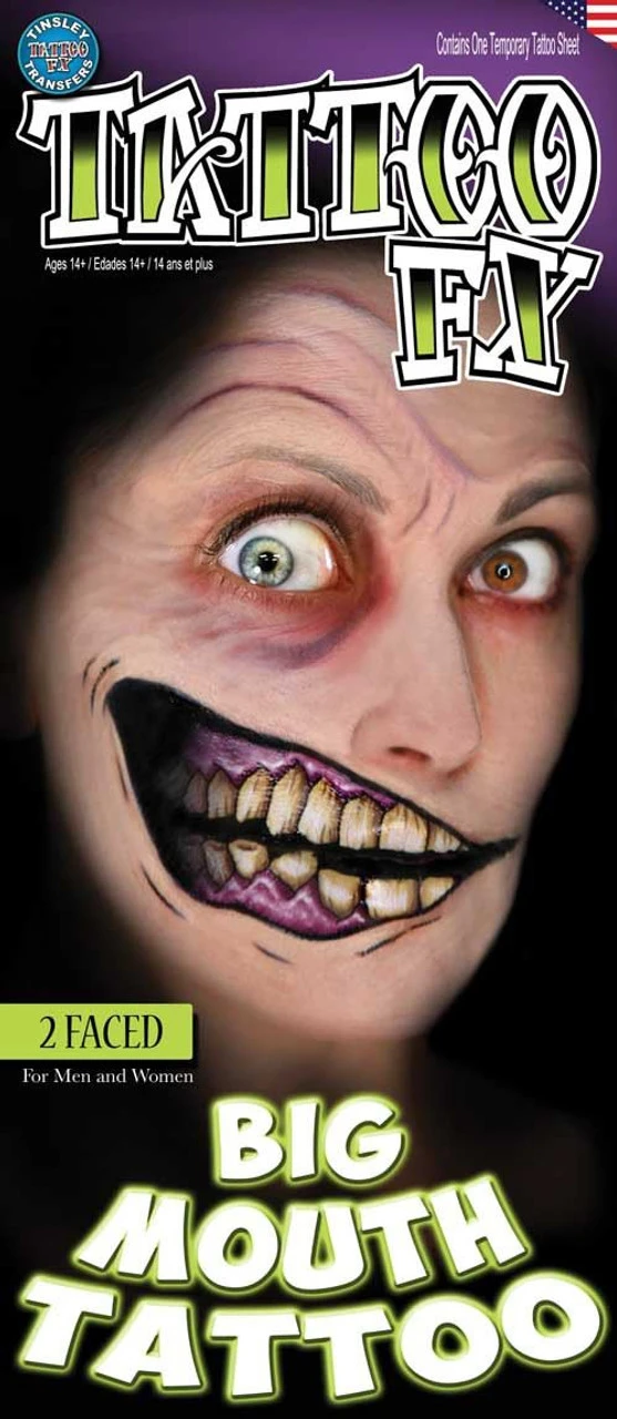 Big Mouth Tattoo FX 'Two Faced' Large Grin Halloween Effects 3 Big Mouth Tattoo FX 'Two Faced' Large Grin Halloween Effects