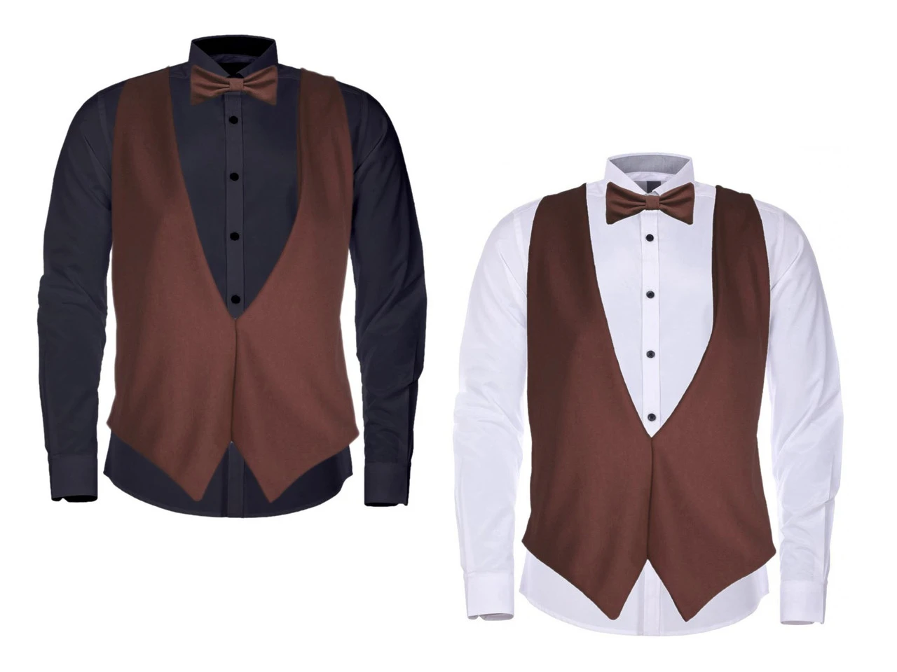 Adult Unisex Chocolate Brown Backless Waistcoats & Elasticated Dicky Bow Caberet Costume Accessory 3 Adult Unisex Chocolate Brown Backless Waistcoats & Elasticated Dicky Bow Caberet Costume Accessory