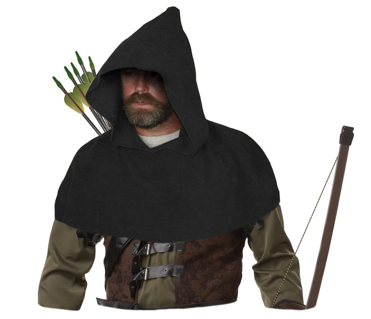 Adults Black Medieval Archers Cowl Fleece Arrow Hood Sherwood Forest 3 Adults Black Medieval Archers Cowl Fleece Arrow Hood Sherwood Forest