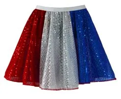 Ladies 15" United Kingdom National Flag Colours Sequined Skater Skirt Fancy Dress [2 Sizes]
