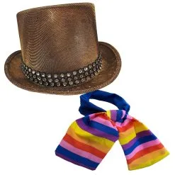 Adults Diamante Willy Wonka Chocolate Factory Boss Top Hat & Cravat Fancy Dress Costume Accessory [One Size]