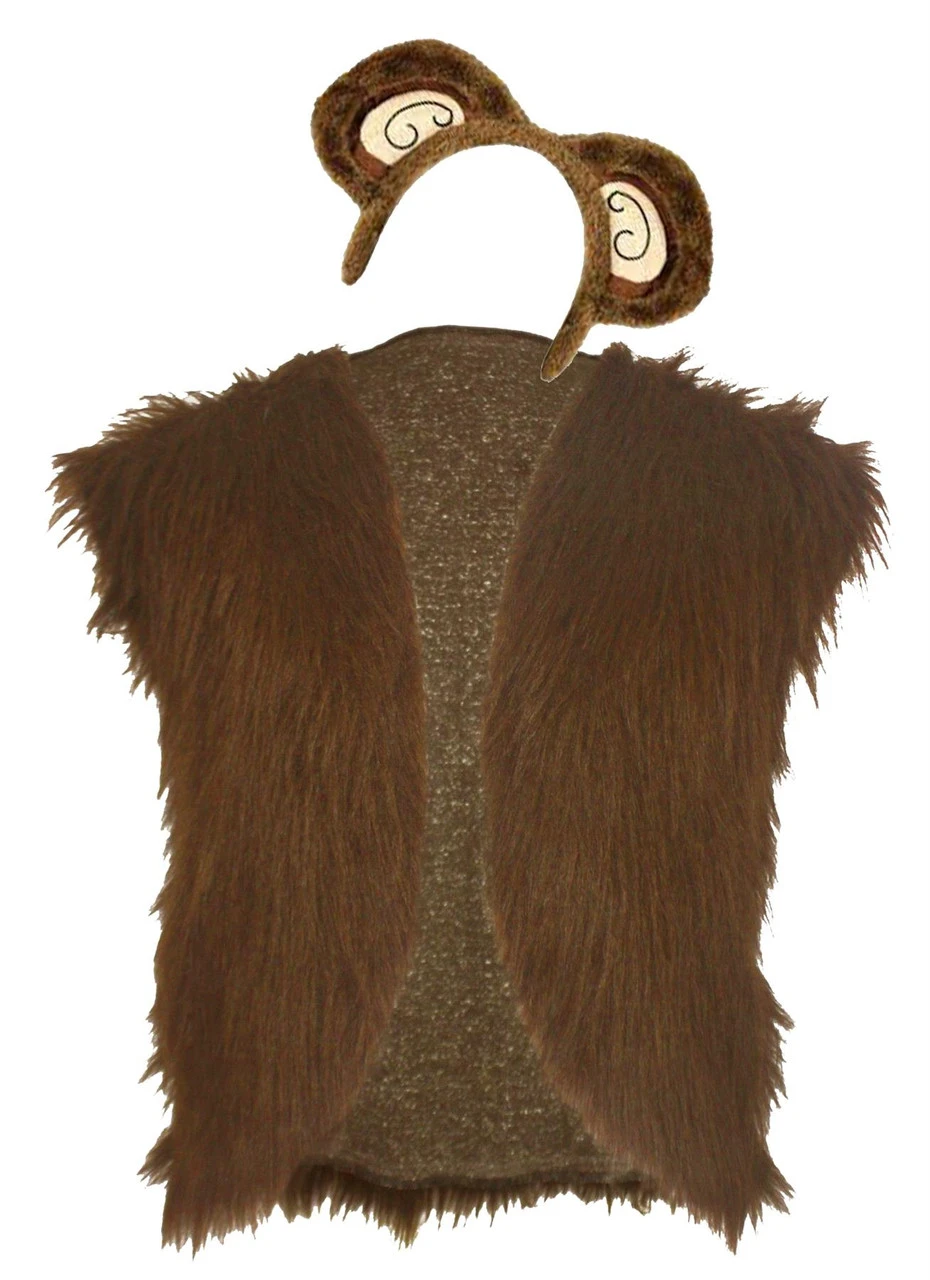 Adults Monkey Faux Fur Waistcoat & Ears Safari Zoo Wildlife Animal Fancy Dress 6 Adults Monkey Faux Fur Waistcoat & Ears Safari Zoo Wildlife Animal Fancy Dress - Image 4