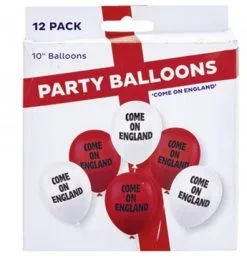 Come On England 10" Balloons 12 Per Pack World Cup Decoration