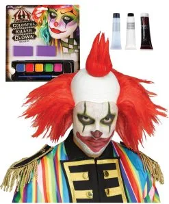 Deluxe Twisted Killer Clown Wig & Makeup FX Kit Halloween Fancy Dress