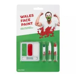 Wales Supporters Face Paint Green White Red Non Toxic Palette Fancy Dress Accessory