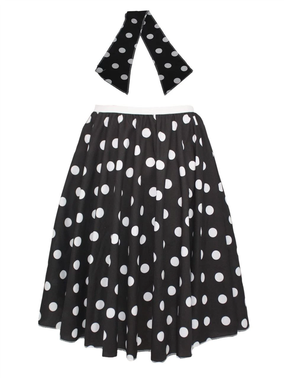 Ladies 22" Black & White Polka Dot Rock & Roll Skirt & Necktie Fancy Dress 3 Ladies 22" Black & White Polka Dot Rock & Roll Skirt & Necktie Fancy Dress