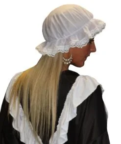 Adults Victorian Milk Maid Mop Hat White Lace Trimmed The Help Headwear