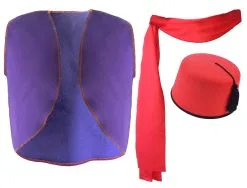 Adults 3 Piece Aladdin Arabian Street Rat World Book Day Movie Fancy Dress Costume [3 Sizes][Waistcoat, Fez Hat & Sash]