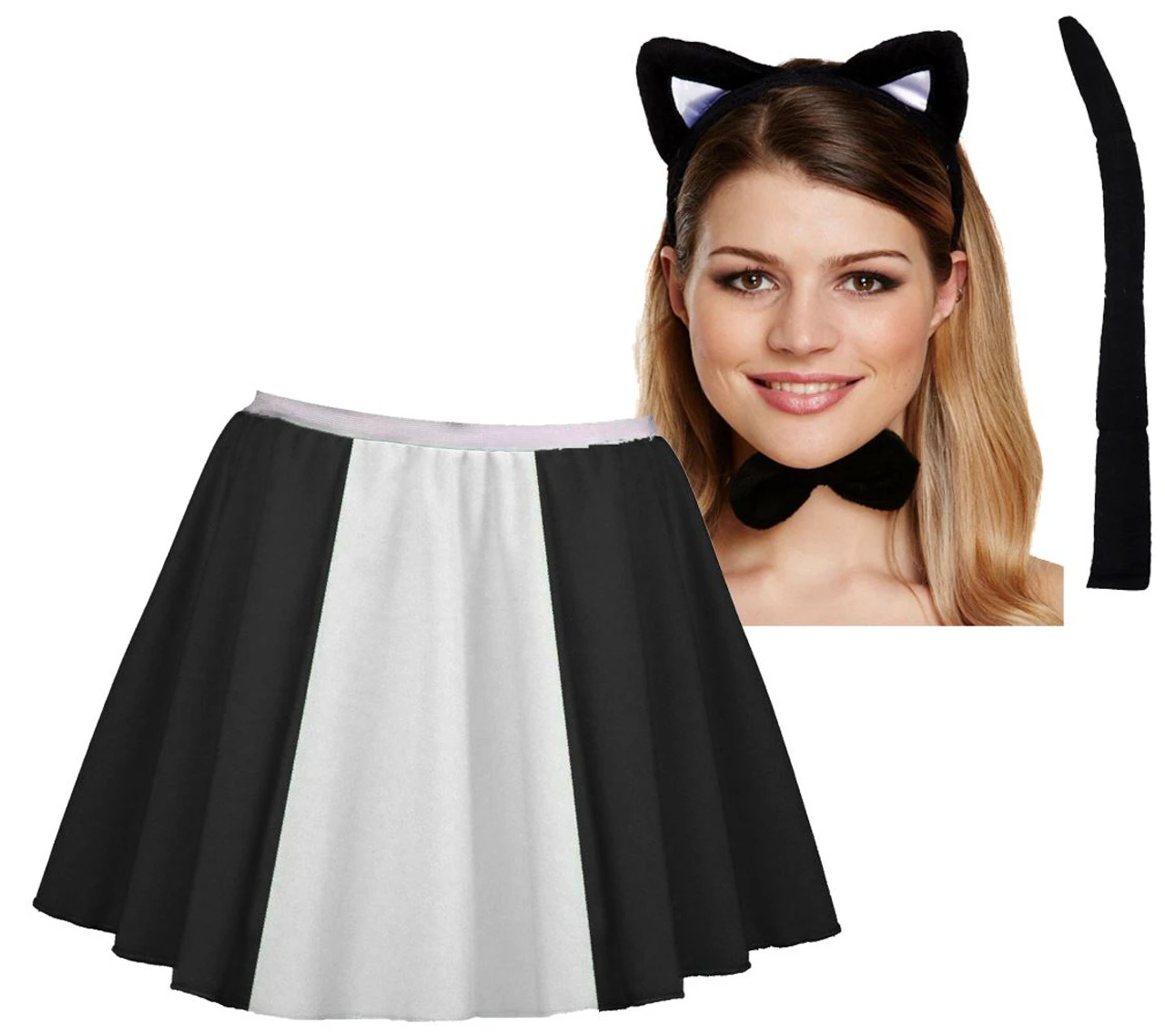 Girls 15" Black & White Feline Fancy Dress Sylvester Childs Cat Set 3 Girls 15" Black & White Feline Fancy Dress Sylvester Childs Cat Set