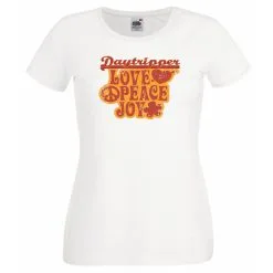 Ladies White Daytripper T-Shirt Shirt Love Peace Joy LSD Festival