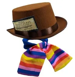 Childs Chocolate Factory Boss Top Hat, Cravat & Golden Ticket World Book Day Movie Fancy Dress Costume Accessory