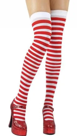 Ladies Red &White Striped Stockings Geek Nerd Fancy Dress