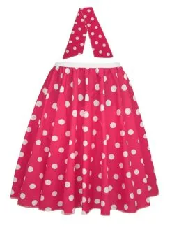 Ladies 22" Cerise Pink & White Polka Dot Rock & Roll Skirt & Necktie Fancy Dress