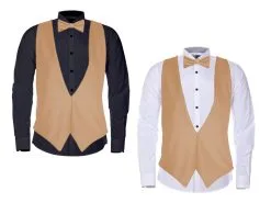 Adult Unisex Beige Camel Backless Waistcoats & Elasticated Dicky Bow Caberet Costume Accessory