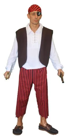 Adults Striped Pirate Deck Hand Crew Swashbuckler 3pc Fancy Dress Set