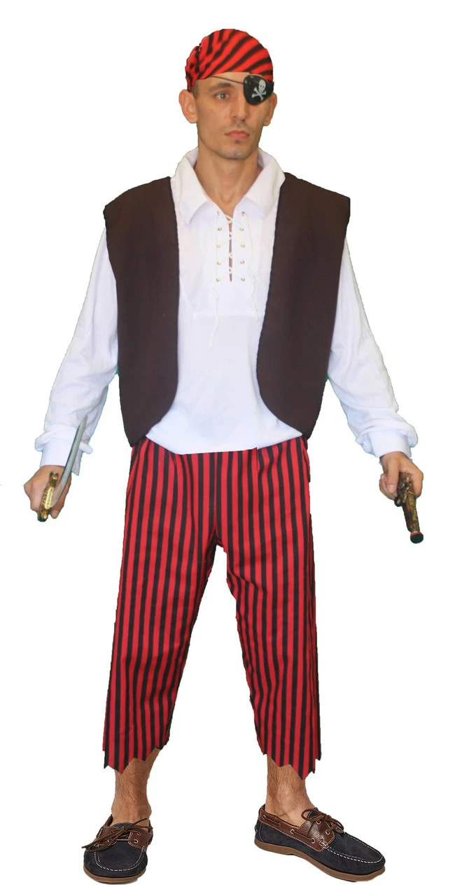 Adults Striped Pirate Deck Hand Crew Swashbuckler 3pc Fancy Dress Set 3 Adults Striped Pirate Deck Hand Crew Swashbuckler 3pc Fancy Dress Set