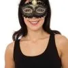 Ladies Bronze Gilted Eye Mask With Tall Feather & Stone Fancy Dress