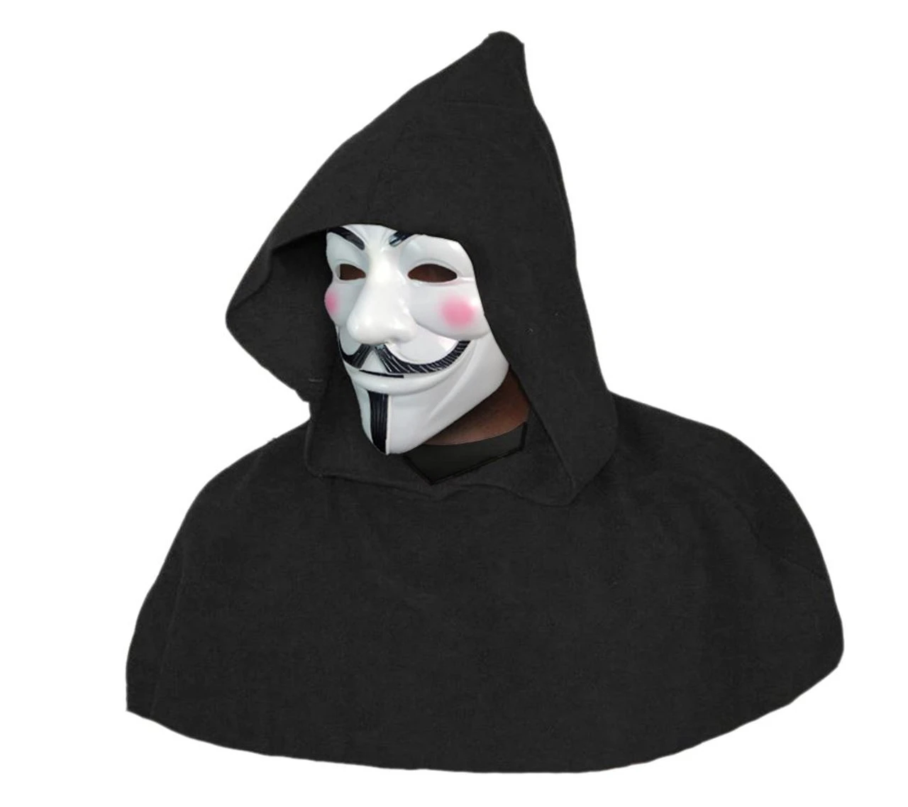 Adults Unisex Anonymous V For Vendetta Mask & Black Fleece Hood Guy Fawkes 3 Adults Unisex Anonymous V For Vendetta Mask & Black Fleece Hood Guy Fawkes
