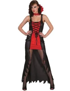 Ladies Red & Black Vampira Halloween Female Fancy Dress Costume