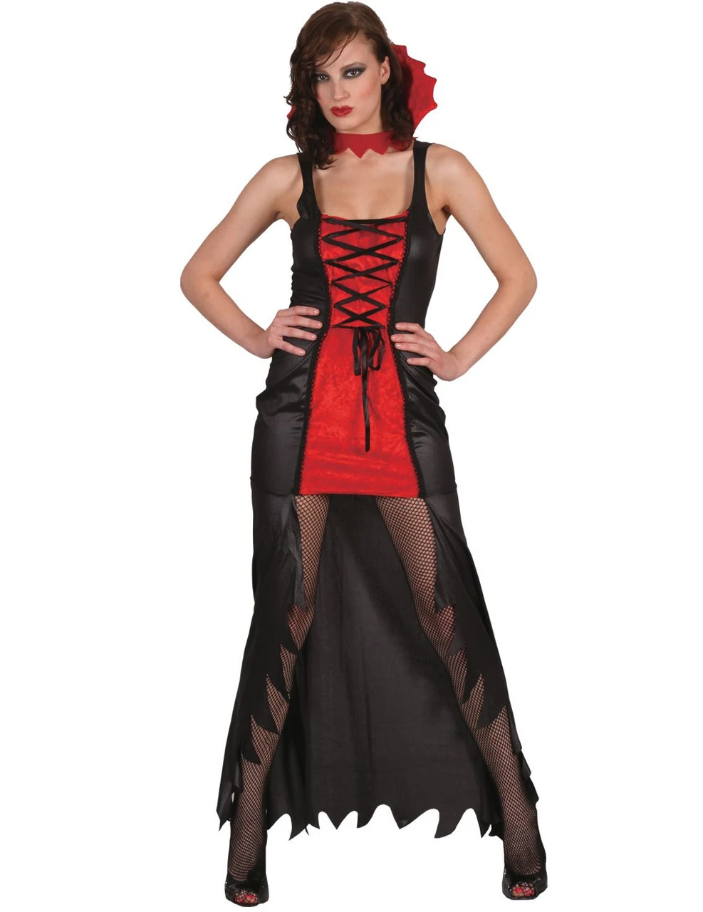 Ladies Red & Black Vampira Halloween Female Fancy Dress Costume 3 Ladies Red & Black Vampira Halloween Female Fancy Dress Costume