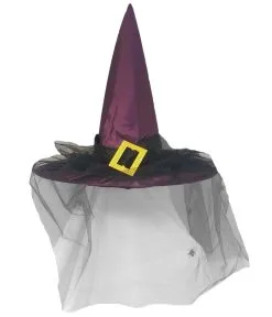 Ladies Purple Witch Hat With Metal Buckle Halloween Fancy Dress Accessory