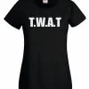 Ladies Black TW*T Logo T-Shirt Shirt Parody T.W.*.T SWAT Funny S.W.A.T Swat