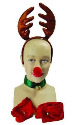 Miss Ruldolf Reindeer Fancy Dress Set Christmas Hat Unisex Party Antlers Panto