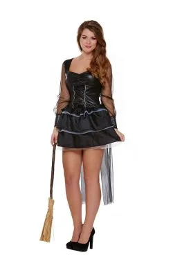 Ladies Black Mystic Witch Halloween Gothic Fancy Dress Costume