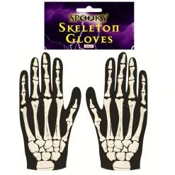 Unisex Black Skeleton Print Halloween Fancy Dress Bone Gloves Accessory