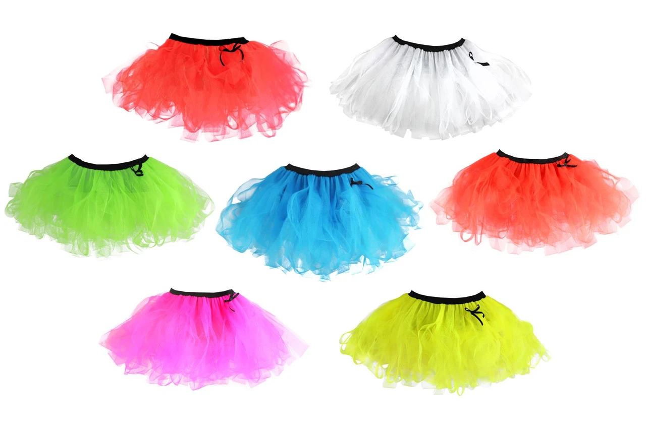 12" Neon Cyber Tutu With Black Waistband Ladies 1990's Rave Tutu Coloured Fancy Dress 3 12" Neon Cyber Tutu With Black Waistband Ladies 1990's Rave Tutu Coloured Fancy Dress