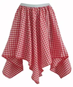 Ladies Red Gingham Country Girl Line Dancing Western Fancy Dress Handkerchief Skirt