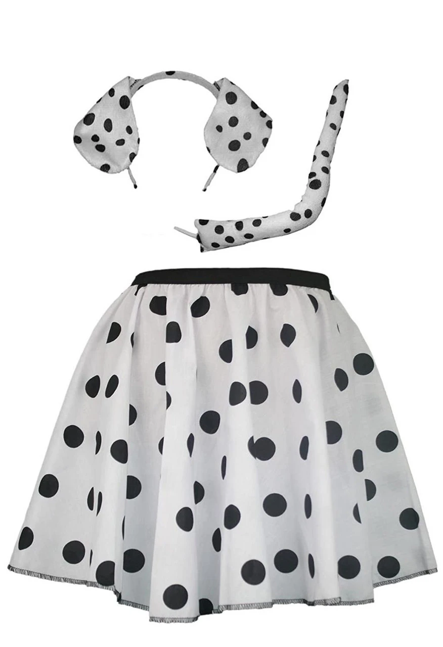 Womens White & Black 15" Dalmatian Dog Skater Skirt & Accessory Kit 3 Womens White & Black 15" Dalmatian Dog Skater Skirt & Accessory Kit