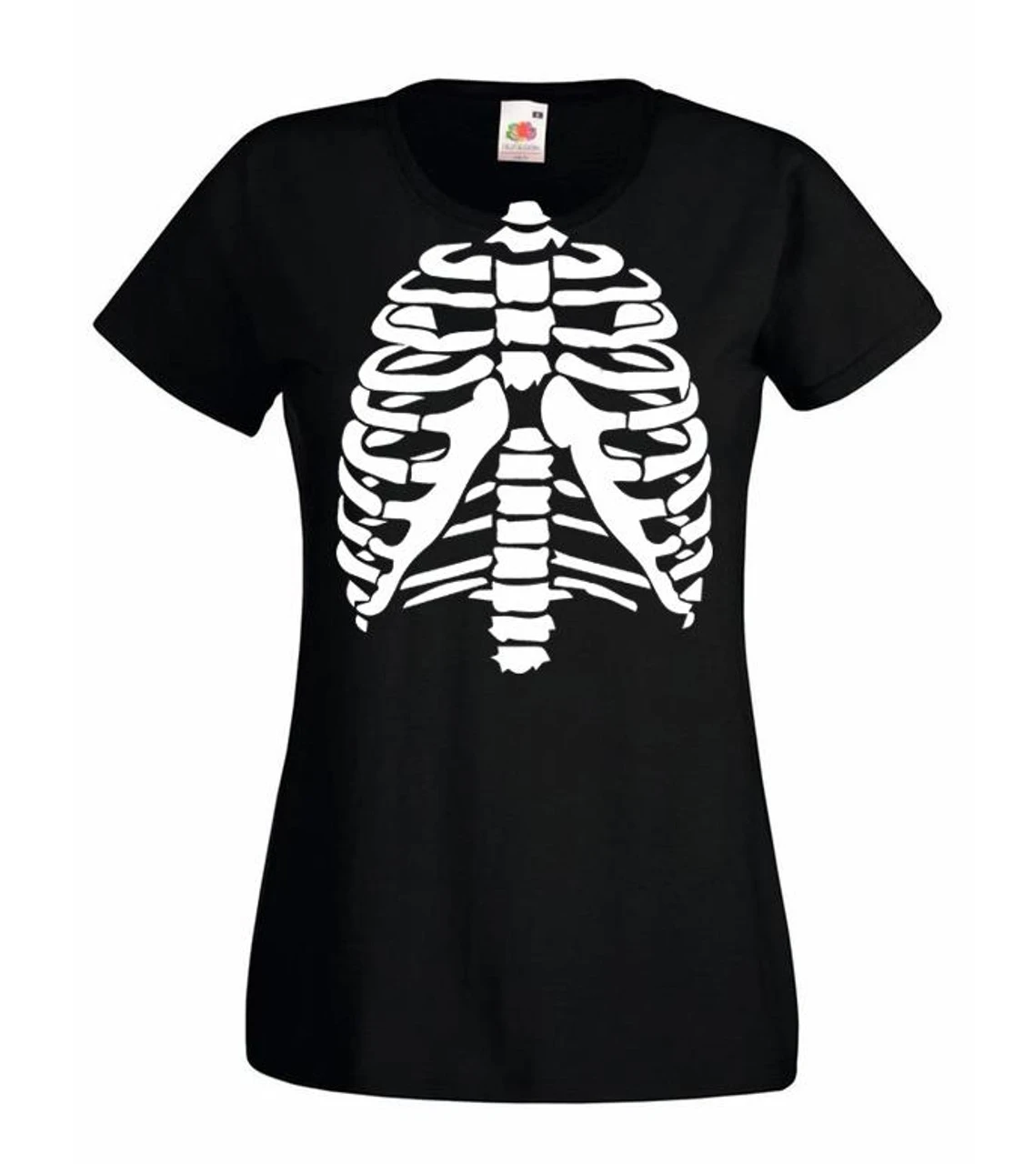 Ladies Black Skeleton Rib Cage T-Shirt Womans Halloween Anatomy Top 3 Ladies Black Skeleton Rib Cage T-Shirt Womans Halloween Anatomy Top