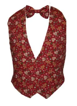 Kids Age 8-12 Christmas Gingerbread Man Festive Backless Waistcoat & Bow Tie Fancy Dress