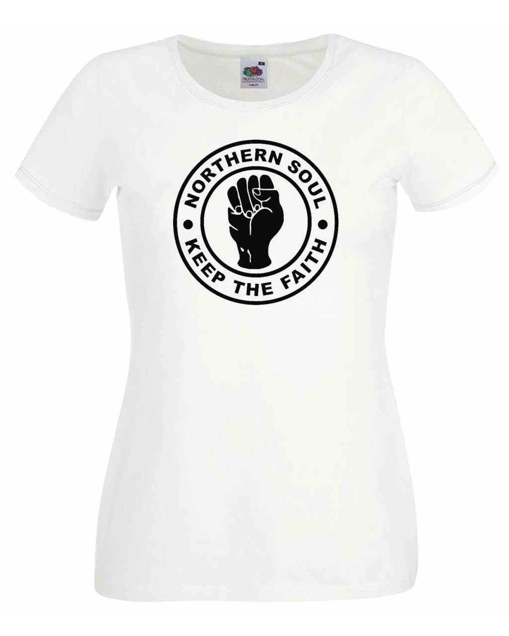 Ladies White Northern Soul Keep The Faith 1960's Raised Fist Music Genre T-Shirt 3 Ladies White Northern Soul Keep The Faith 1960's Raised Fist Music Genre T-Shirt