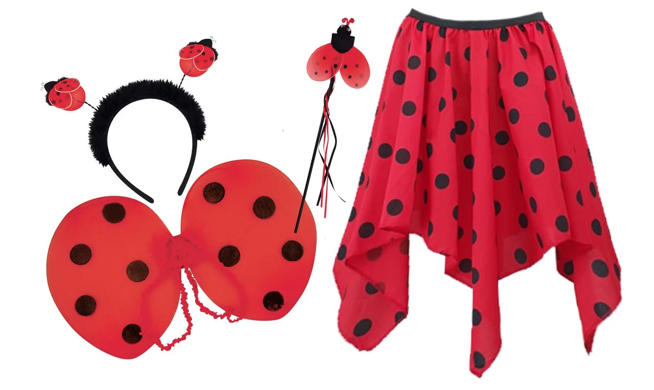 Ladies Ladybird Handkerchief Skirt & Wings Set Insect World Book Day Fancy Dress Costume 3 Ladies Ladybird Handkerchief Skirt & Wings Set Insect World Book Day Fancy Dress Costume