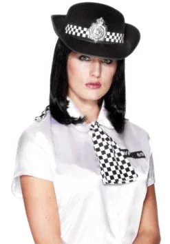 Ladies WPC Black Policewoman Felt Fancy Dress Hat With Badge