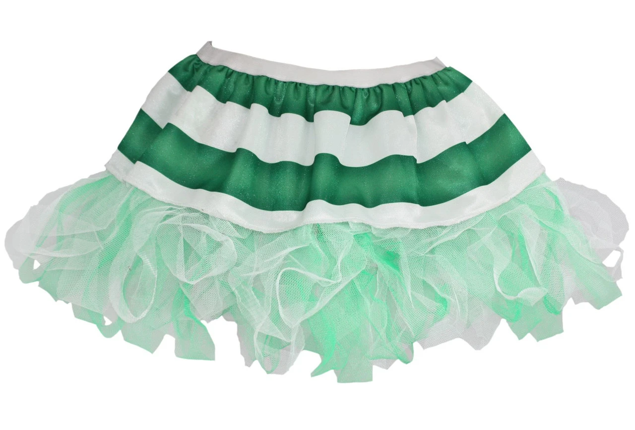 Ladies 12" White And Green Horizontal Stripe Cyber Tutu Fancy Dress 3 Ladies 12" White And Green Horizontal Stripe Cyber Tutu Fancy Dress