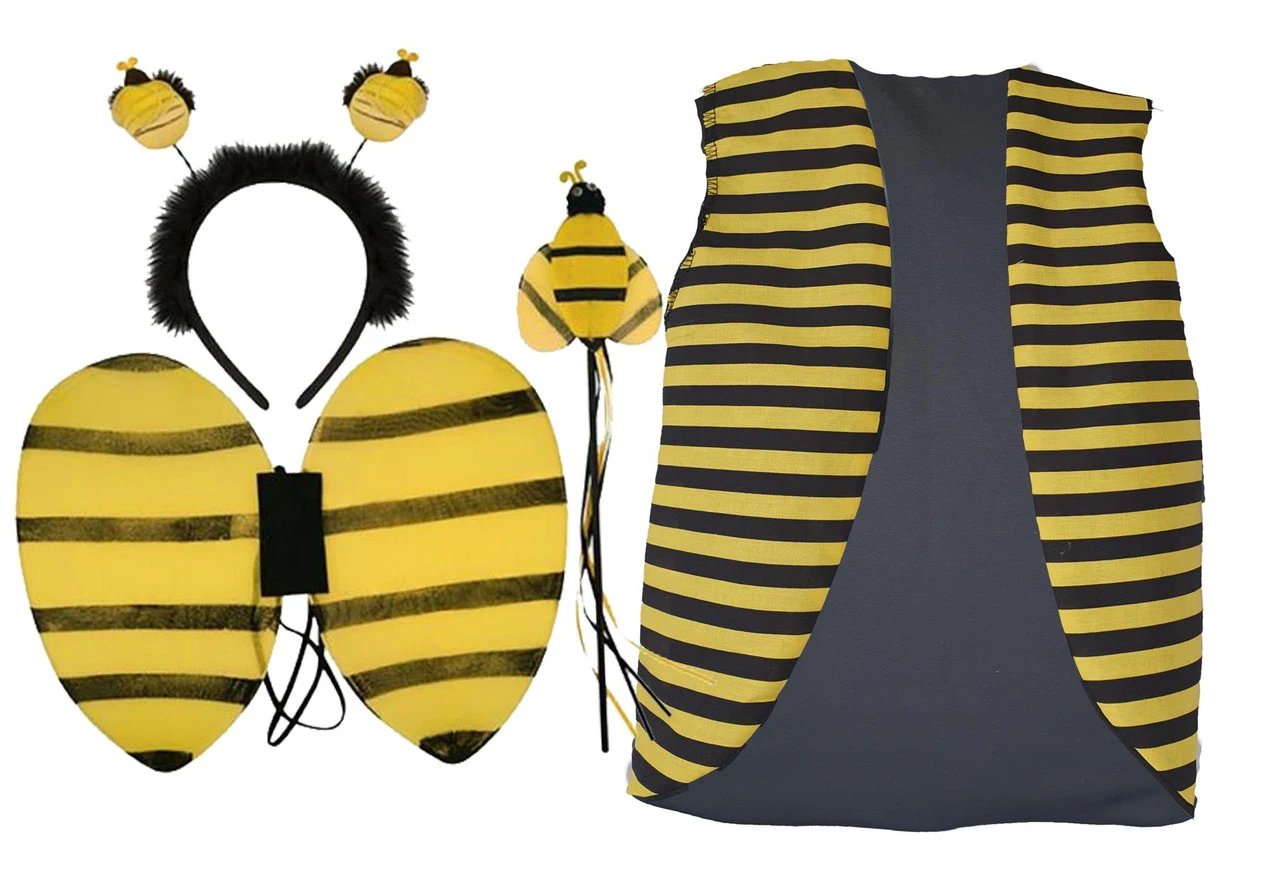 Adults Bumble Bee Waistcoat & 3 Piece Wing Sets Insect Nature Fancy Dress 4 Adults Bumble Bee Waistcoat & 3 Piece Wing Sets Insect Nature Fancy Dress - Image 2