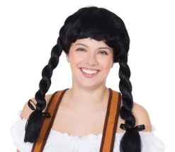 Black Bavarian Fraulein Pigtail Plaits Oktoberfest German Fancy Dress Wig