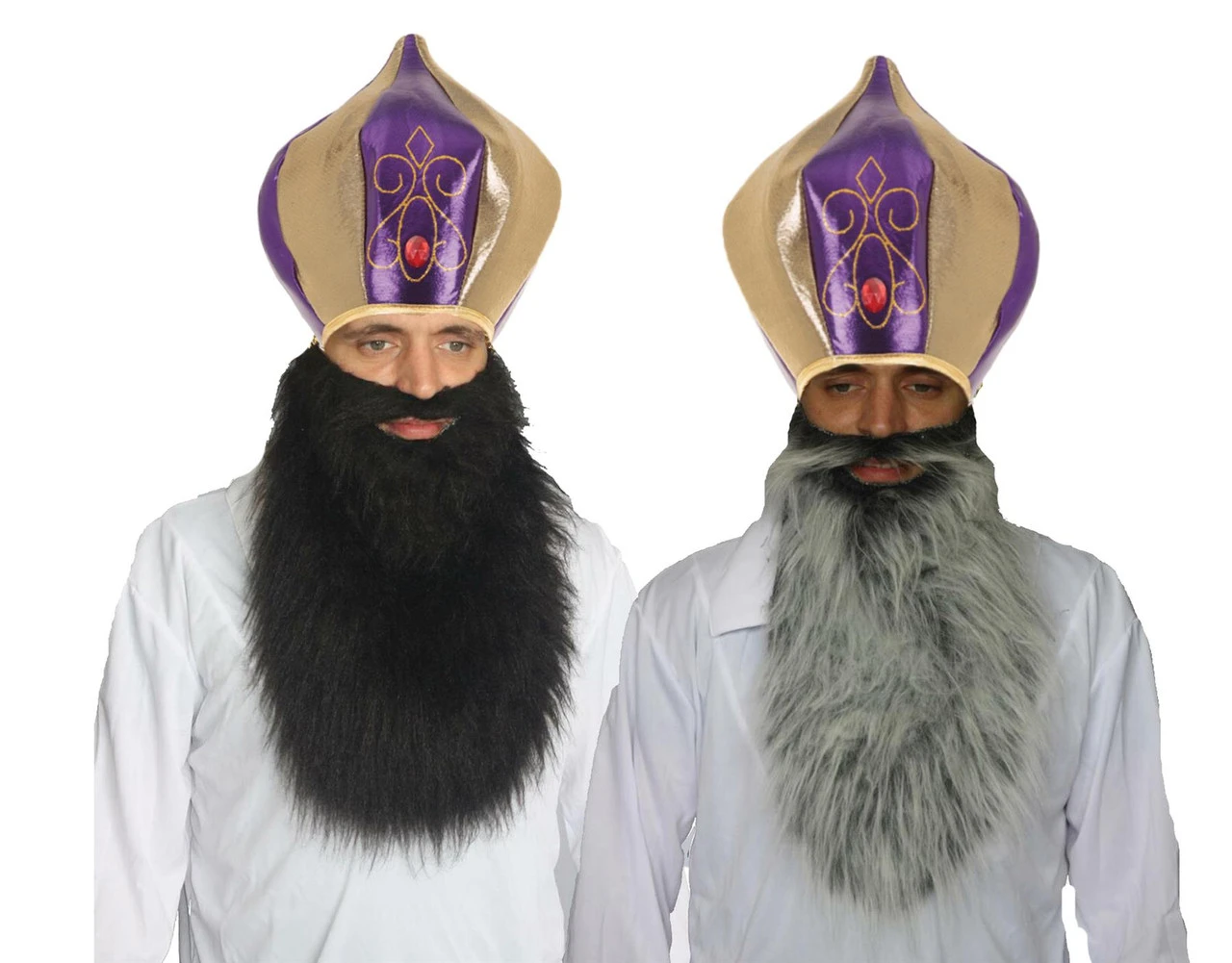 Sultan Jafar Indian Gold & Purple Turban & Beard Aladdin Fancy Dress Set 3 Sultan Jafar Indian Gold & Purple Turban & Beard Aladdin Fancy Dress Set