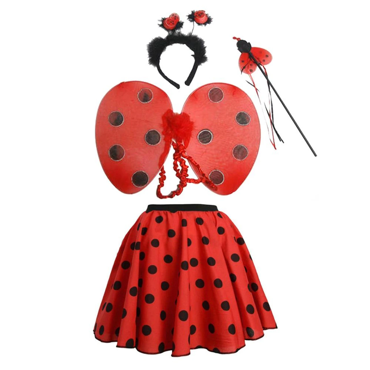 Womens Red & Black 15" Ladybird Skater Skirt & Accessory Kit World Book Day Book Week Insect Fancy Dress Costume 4 Womens Red & Black 15" Ladybird Skater Skirt & Accessory Kit World Book Day Book Week Insect Fancy Dress Costume - Image 2
