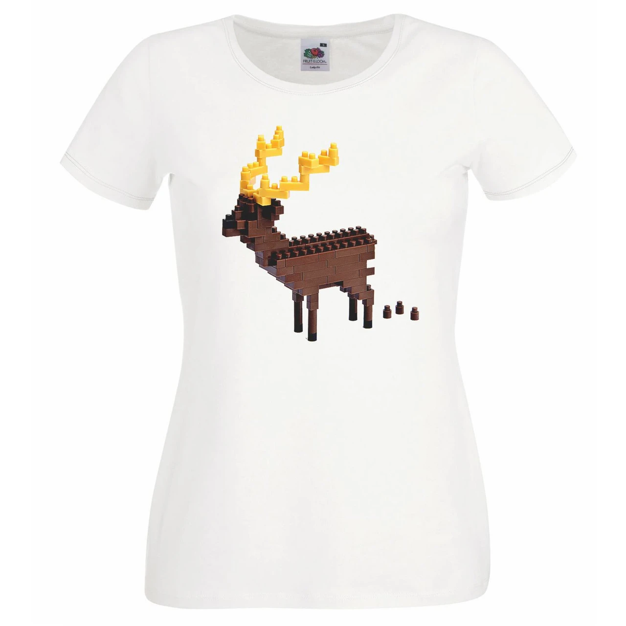 Ladies White Block 8Bit Reindeer Poop Christmas T-Shirt Secret Santa Gift 3 Ladies White Block 8Bit Reindeer Poop Christmas T-Shirt Secret Santa Gift