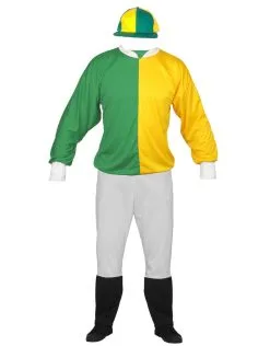 Adults Jockey Costume Fancy Dress Grand National Aintree Emerald Green Yellow