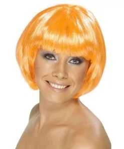 Smiffys Fire Coral Orange Babe Short Bob Glamour Wig