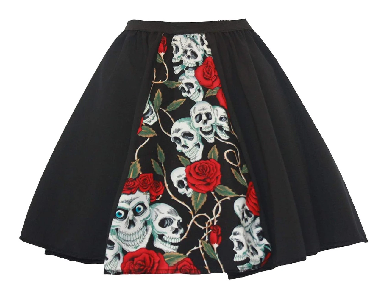 Ladies 15" Day Of The Dead Skulls & Roses Panel Skirt Halloween Fancy Dress 5 Ladies 15" Day Of The Dead Skulls & Roses Panel Skirt Halloween Fancy Dress - Image 3