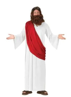 Adults Jesus Fancy Dress Costume Red & White Nativity Dress Up Robes