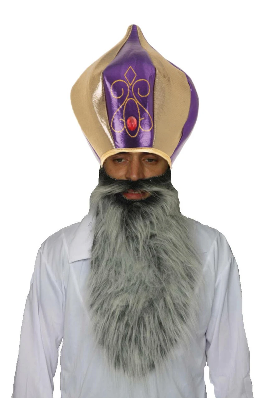 Sultan Jafar Indian Gold & Purple Turban & Beard Aladdin Fancy Dress Set 5 Sultan Jafar Indian Gold & Purple Turban & Beard Aladdin Fancy Dress Set - Image 3