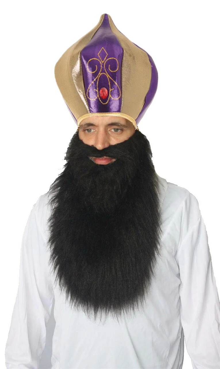 Sultan Jafar Indian Gold & Purple Turban & Beard Aladdin Fancy Dress Set 4 Sultan Jafar Indian Gold & Purple Turban & Beard Aladdin Fancy Dress Set - Image 2